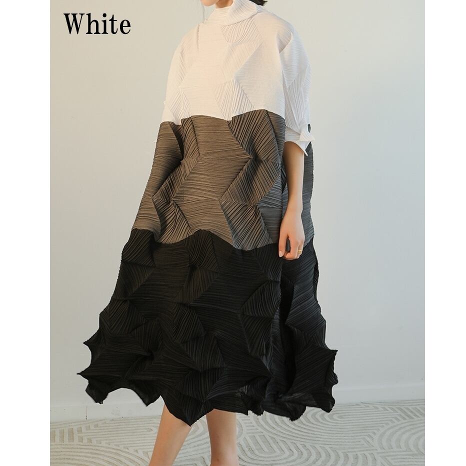 Pleats A-line Patchwork One-piece【TR3054】