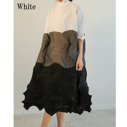 Pleats A-line Patchwork One-piece【TR3054】