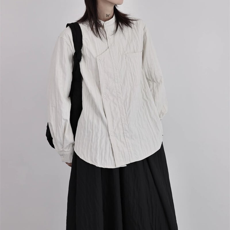 Asymmetry Pleats Collared Shirt【TR3100】