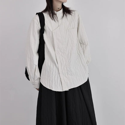 Asymmetry Pleats Collared Shirt【TR3100】