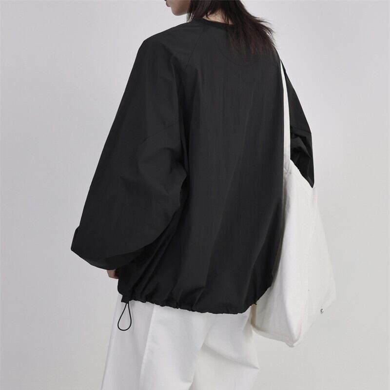 Drawstring Balloon-Sleeve Collared Shirt【TR3117】
