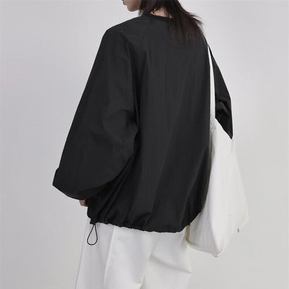 Drawstring Balloon-Sleeve Collared Shirt【TR3117】
