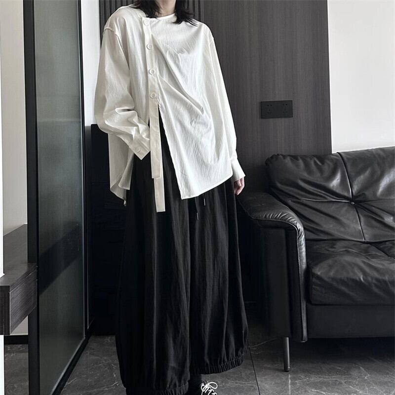 Side-Button No-Collar Collared Shirt【TR3112】