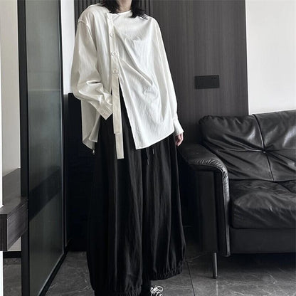 Side-Button No-Collar Collared Shirt【TR3112】