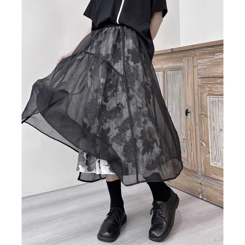 Flower Mesh Flare Skirt【TR3189】