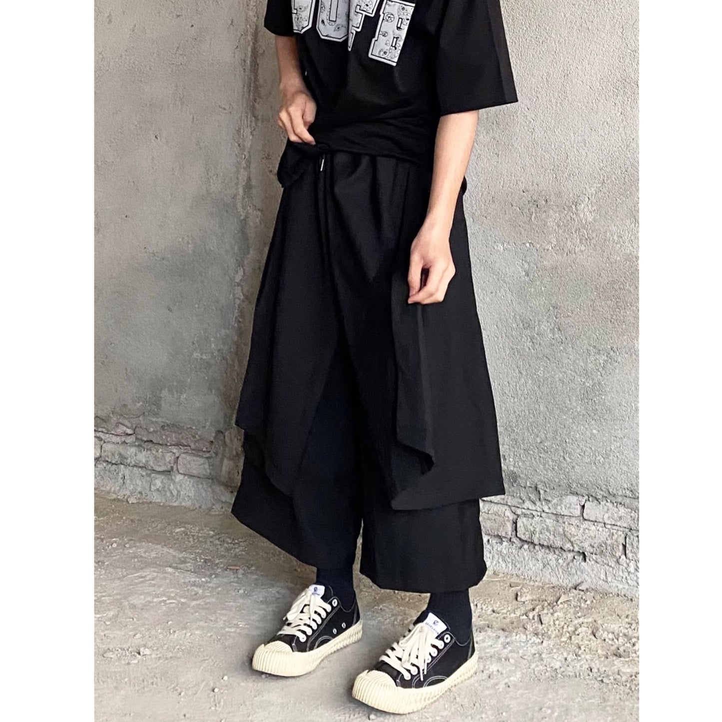 Layered-look Cropped Wide Pants【TR3286】