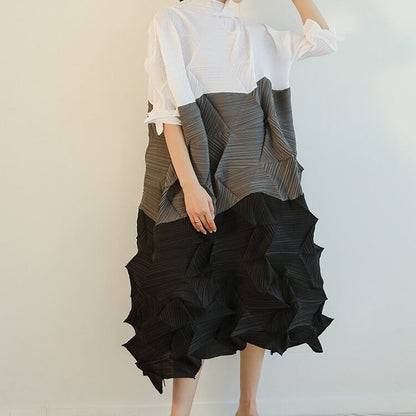 Pleats A-line Patchwork One-piece【TR3054】