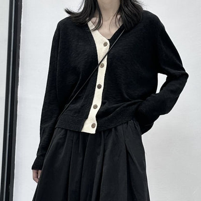 Knit Bi-Color V-Neck Jacket【TR3267】