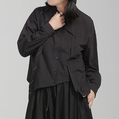 Patchwork Ribbon Collared Shirt【TR3130】
