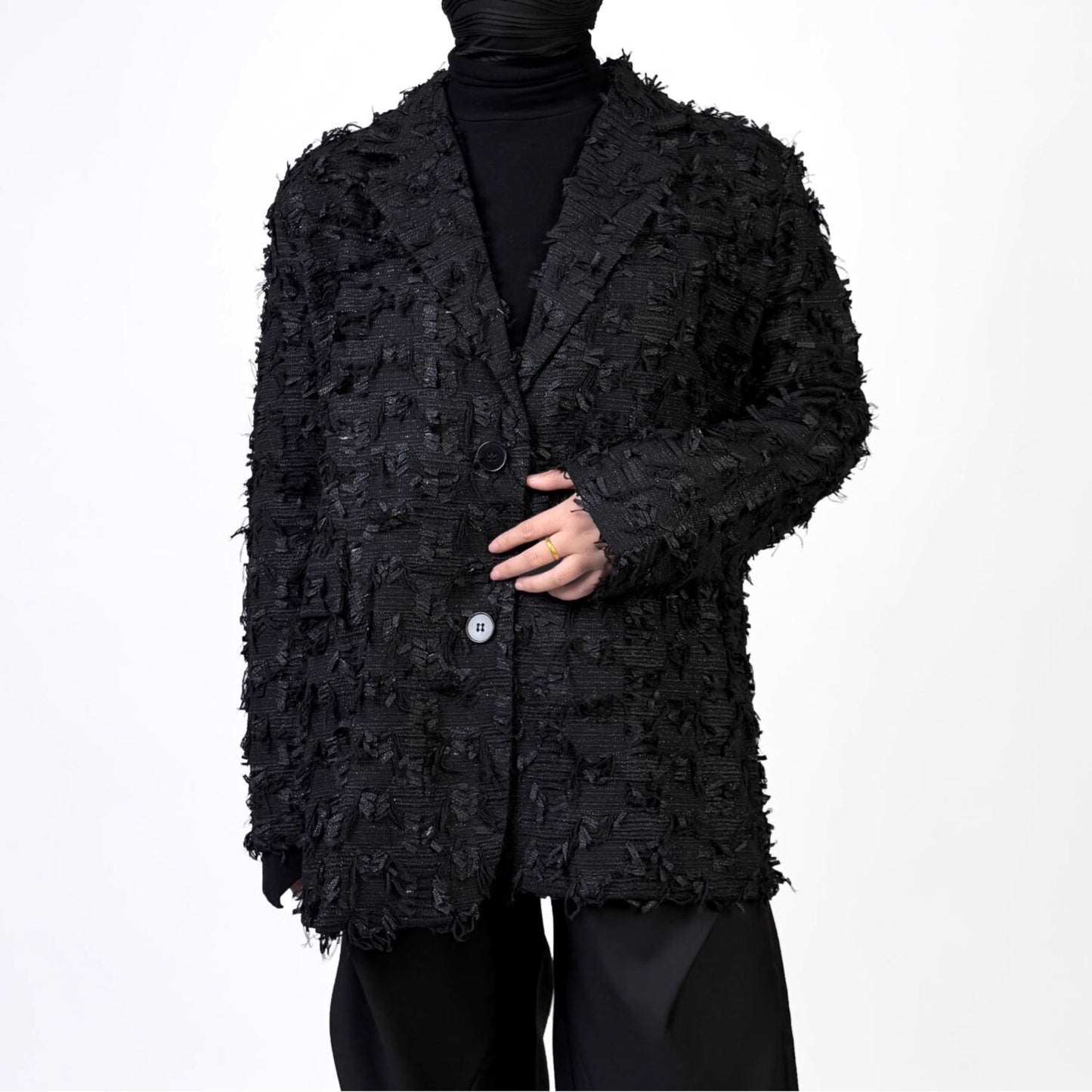 Black Fringe Tailored Jacket【TR3322】