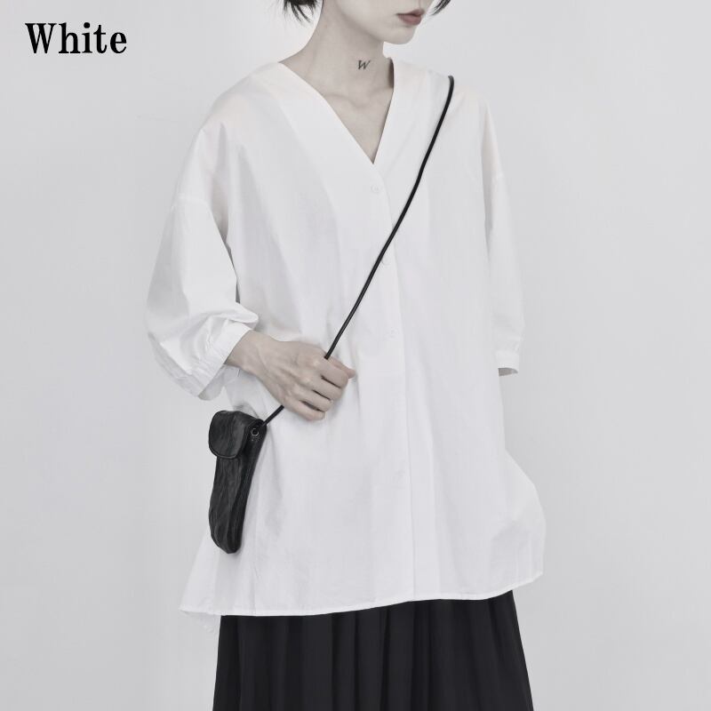 V-Neck Oversize Collared Shirt【TR3110】