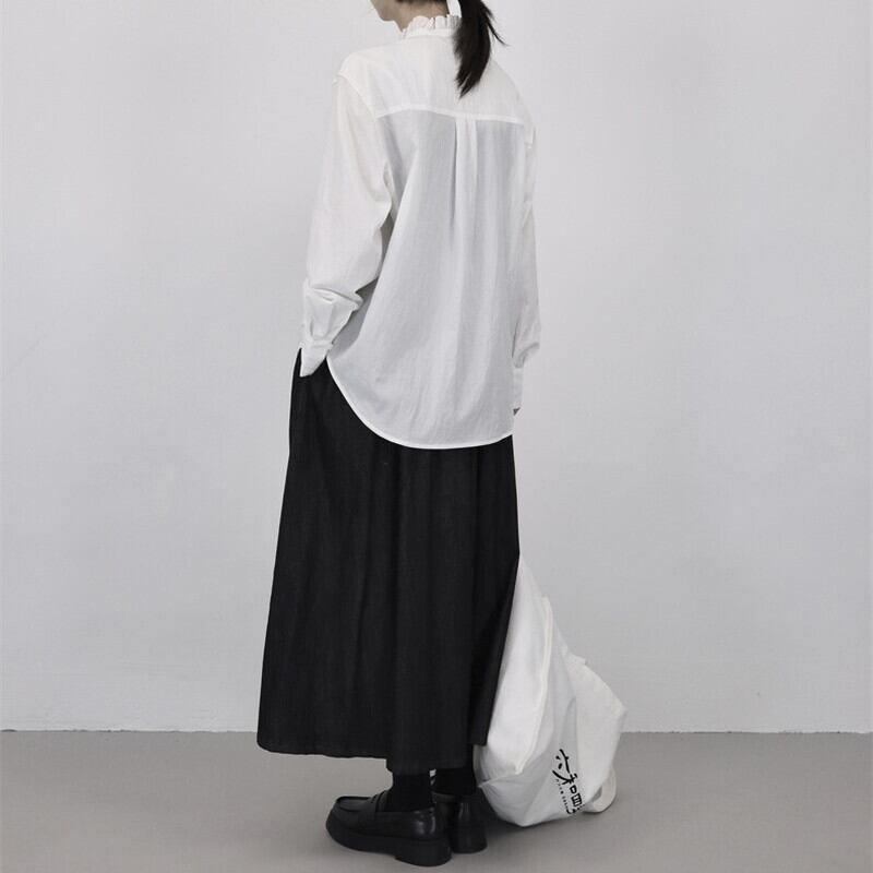 Stand-Collar Pleats Collared Shirt【TR3118】