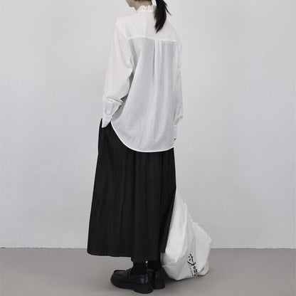 Stand-Collar Pleats Collared Shirt【TR3118】