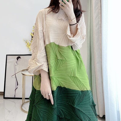 Tricolor Wrinkled All-in-one Dress【TR1454】