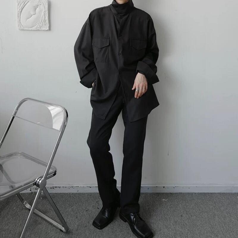 Structured High-Neck Collared Shirt【TR3375】