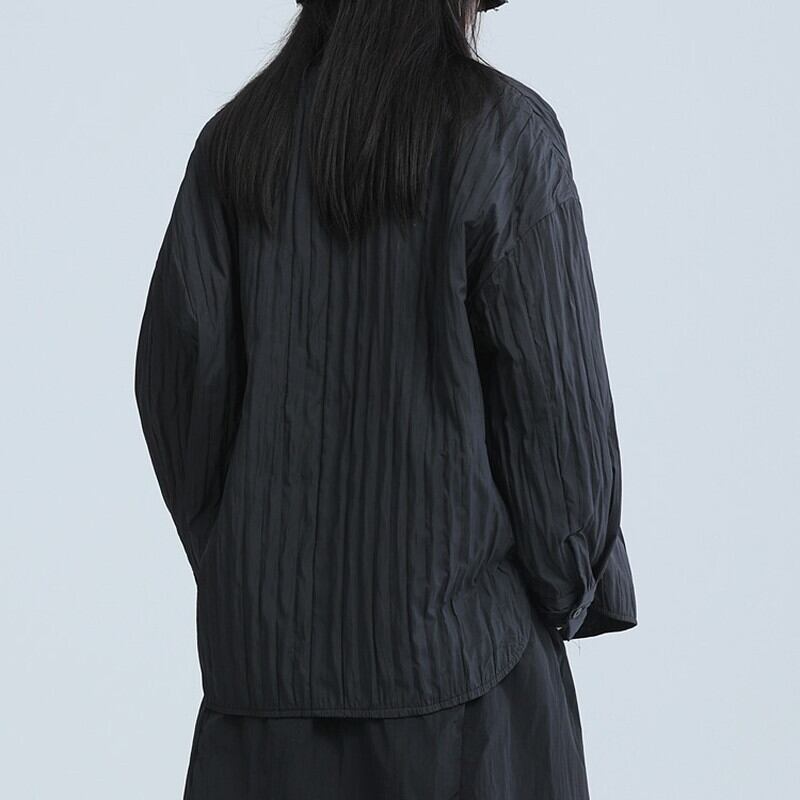 Pleats No-Collar Collared Shirt【TR3113】