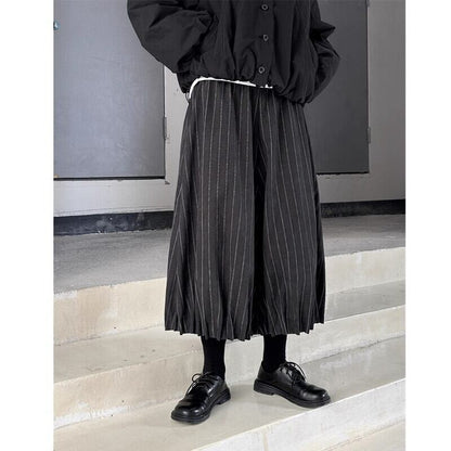 Stripe Cropped Hem-Pleats Pants【TR3222】