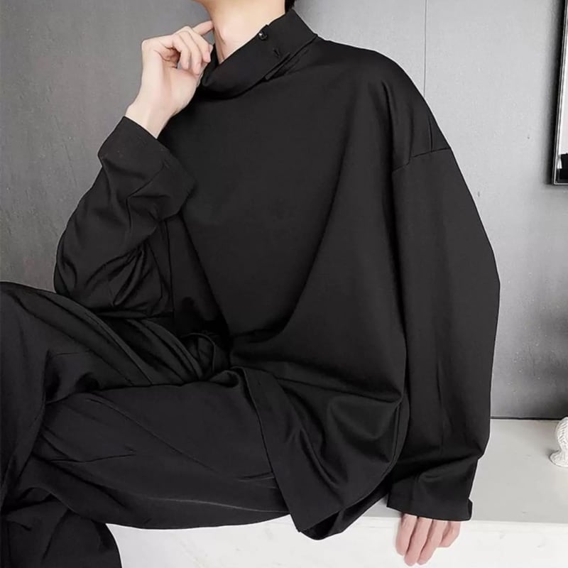 Button High-Neck T-shirt【TR3329】