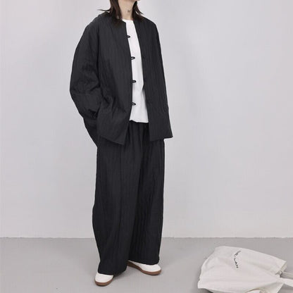 Pleats No-Collar Collared Shirt【TR3120】