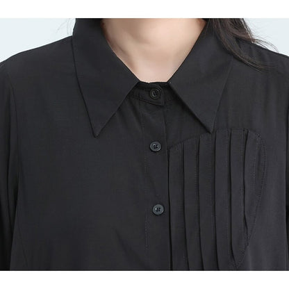 Asymemtry Pleats Collared Shirt【TR3136】