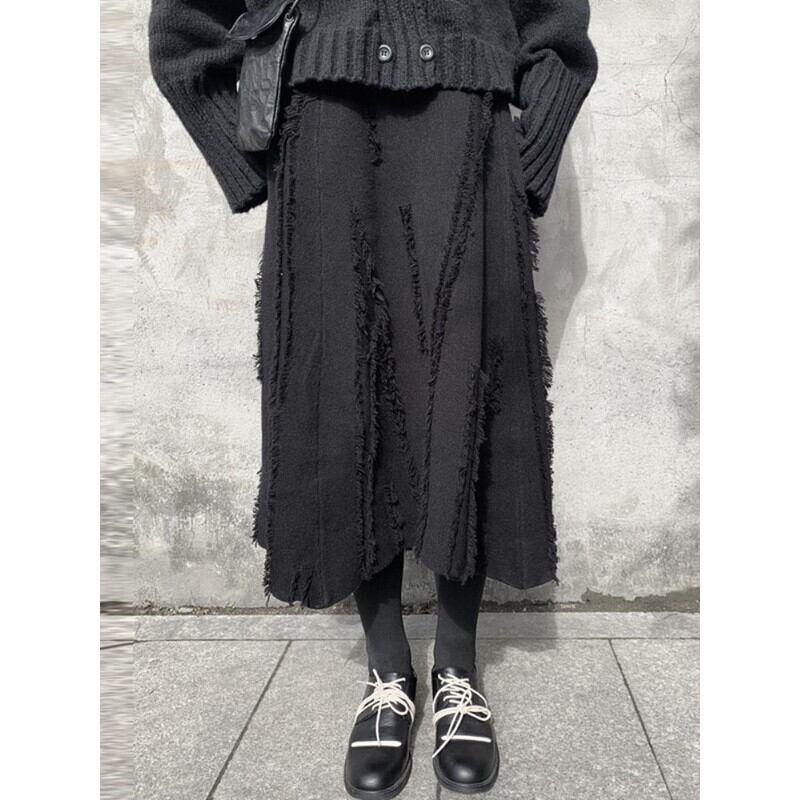 Asymmetry Knit Frill Skirt【TR3160】