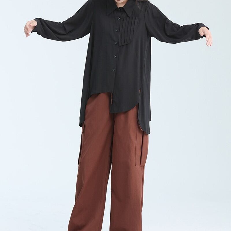 Asymemtry Pleats Collared Shirt【TR3136】