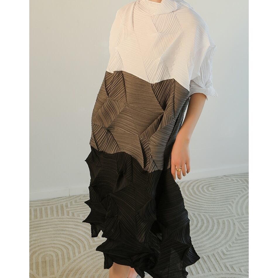 Pleats A-line Patchwork One-piece【TR3054】