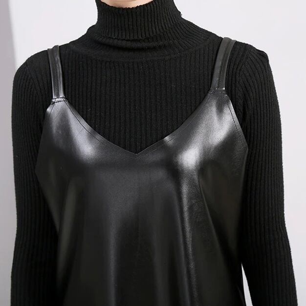 Pu Strap Leather All-in-One Dress【TR1210】