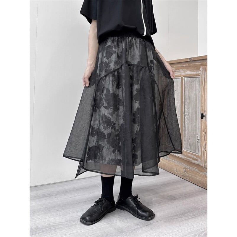Flower Mesh Flare Skirt【TR3189】