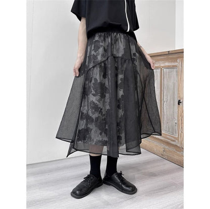 Flower Mesh Flare Skirt【TR3189】