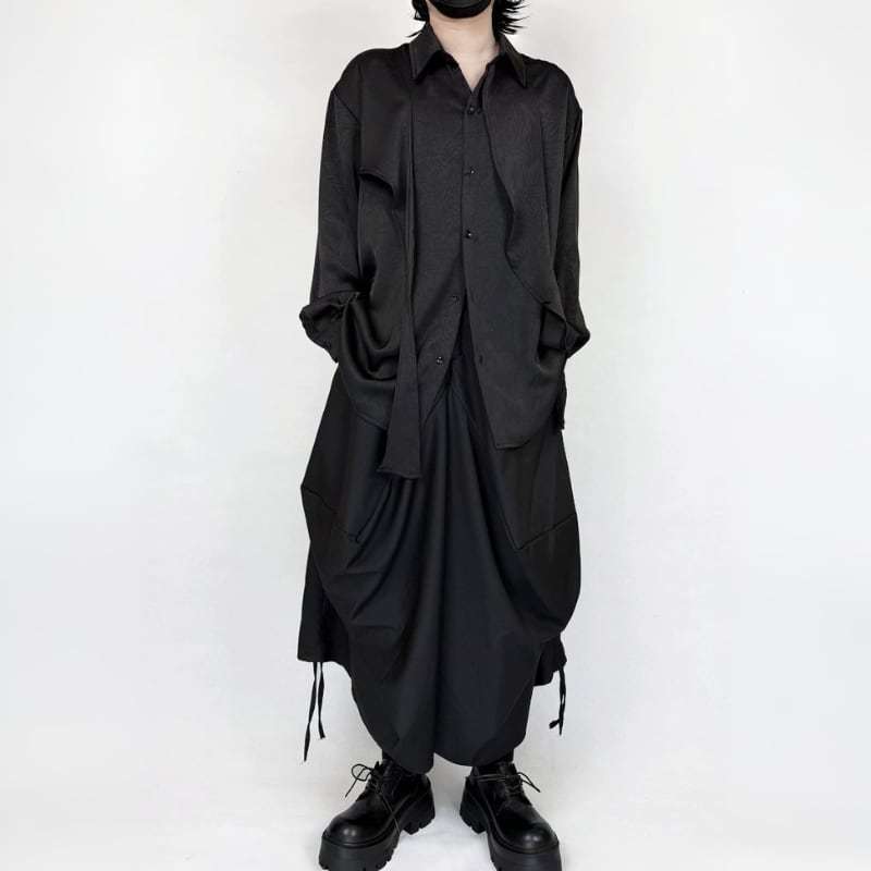 Satin Draped Texture Collared Shirt【TR3361】
