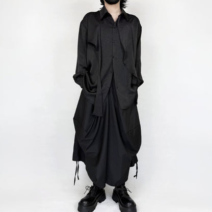 Satin Draped Texture Collared Shirt【TR3361】