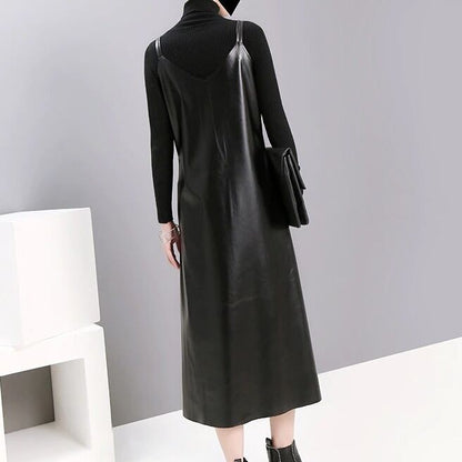 Pu Strap Leather All-in-One Dress【TR1210】