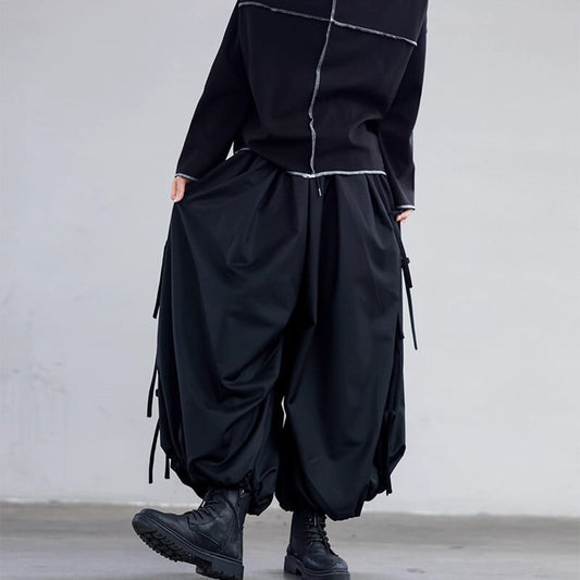 Side Ribbon Wide Jogger Pants【TR3277】