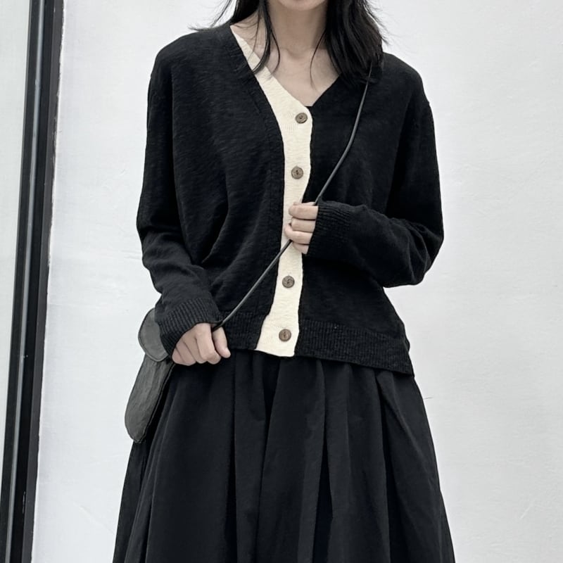 Knit Bi-Color V-Neck Jacket【TR3267】
