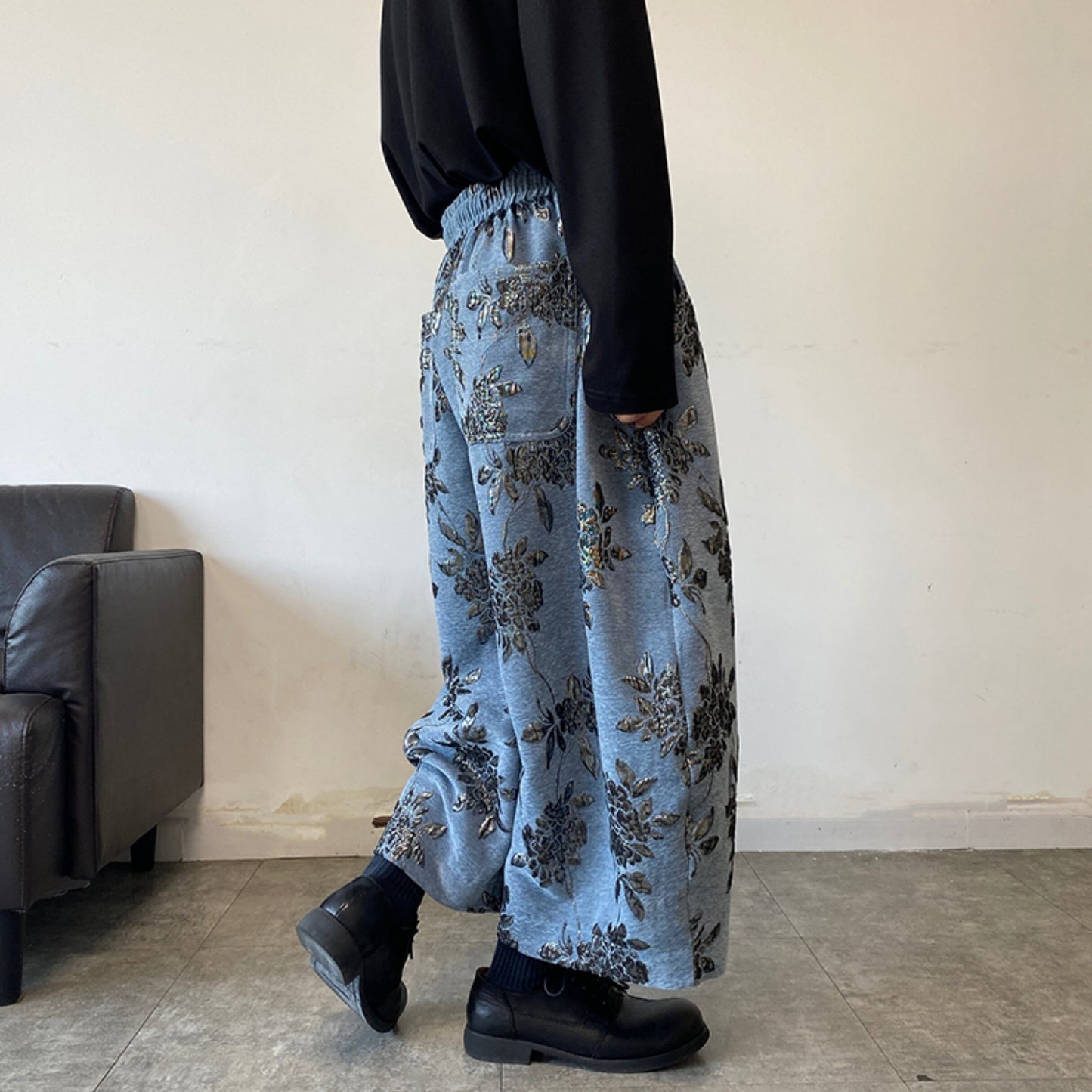 Floral Embroidered Ankle Wide Pants【TR3317】