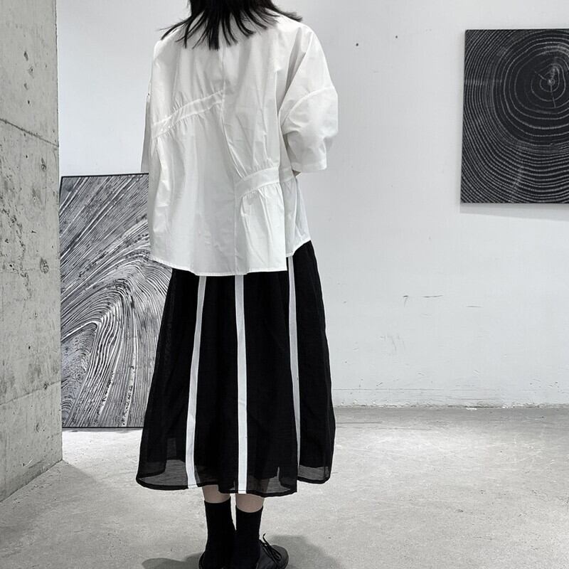 Asymmetry Gather Collared Shirt【TR3111】