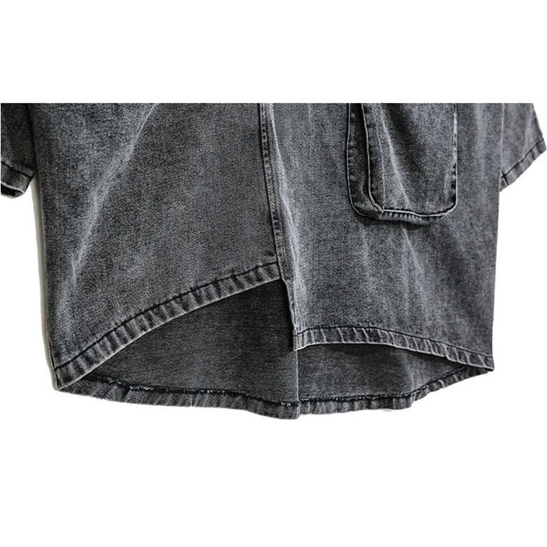 〈Unisex〉Denim Loose High-Neck Shirt【TR3010】