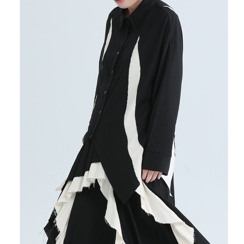 Ruffle Cut-Off Collared Shirt【TR3126】