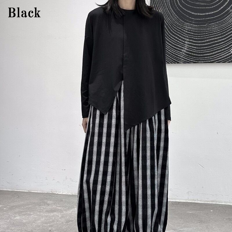 Asymmetry Slit Band-Collar T-Shirt【TR3139】