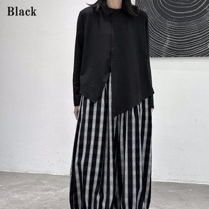 Asymmetry Slit Band-Collar T-Shirt【TR3139】