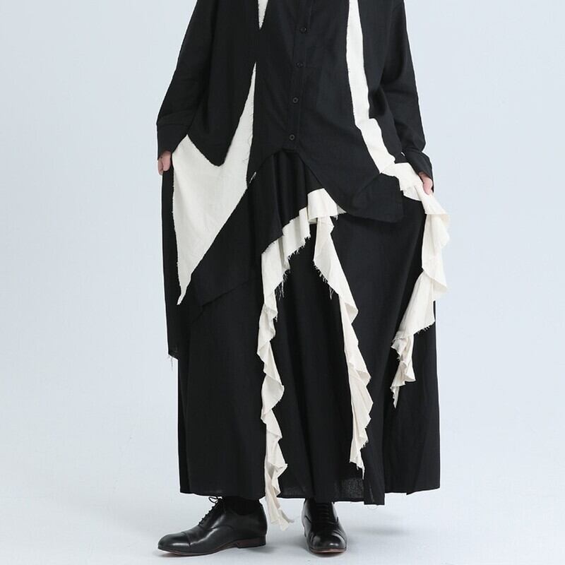 Asymmetry Ruffle Bi-Color Skirt【TR3172】