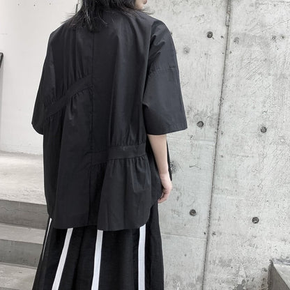 Asymmetry Gather Collared Shirt【TR3111】
