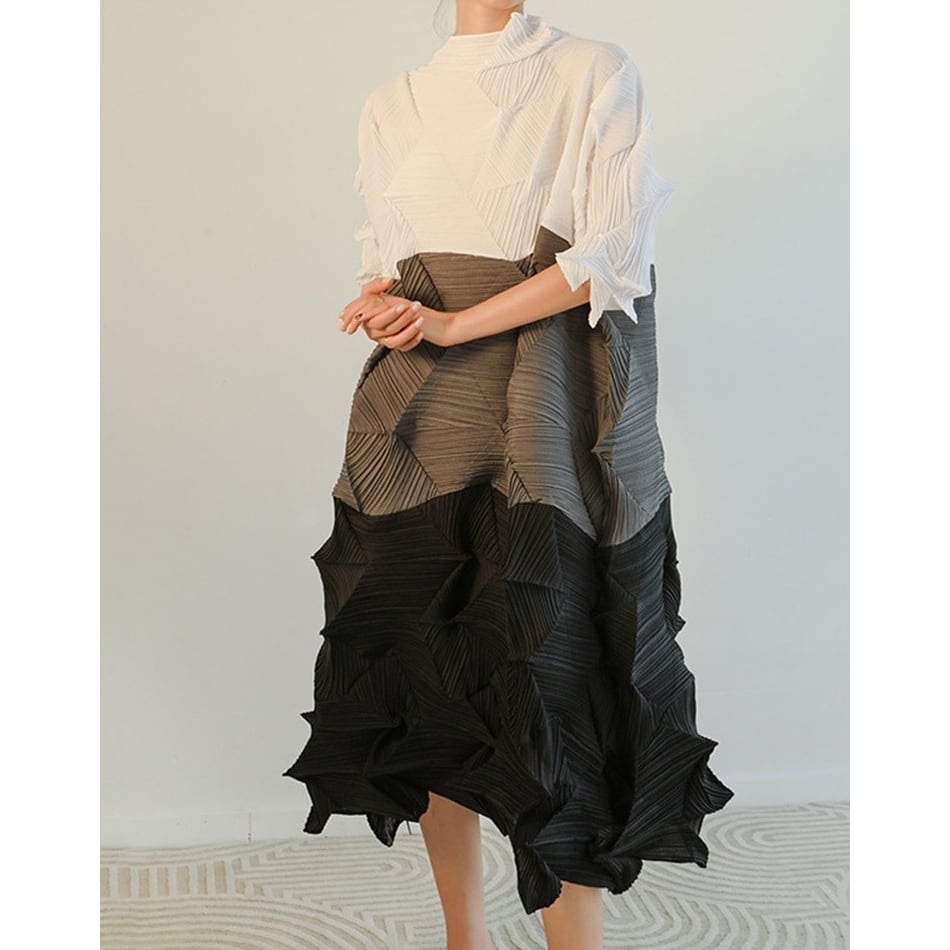 Pleats A-line Patchwork One-piece【TR3054】