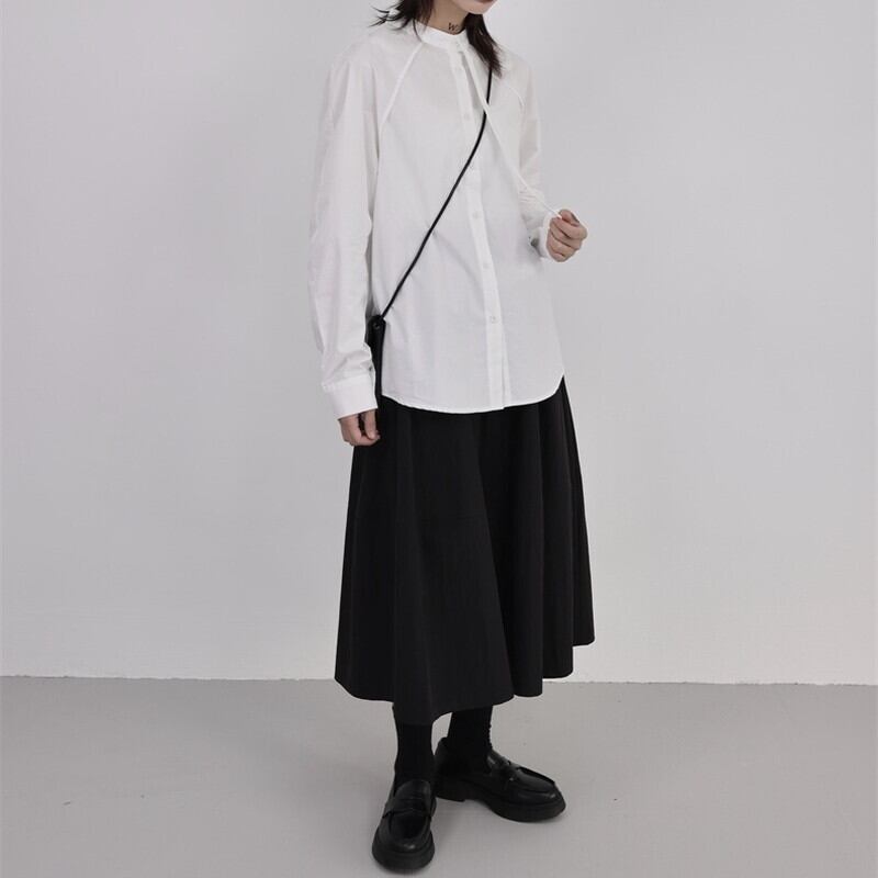 Band-Collar Tie Collared Shirt【TR3123】