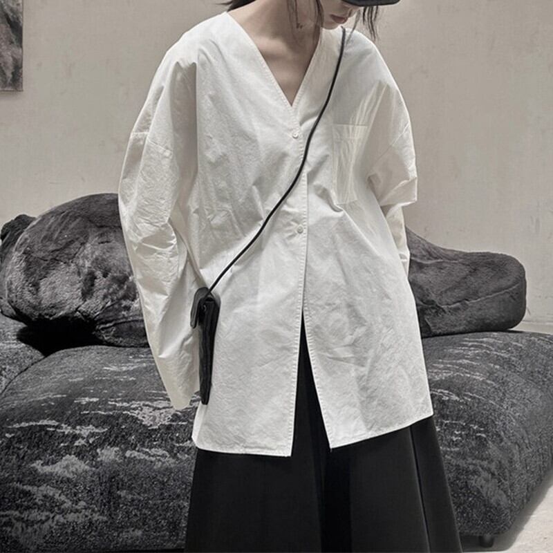 No-Collar Oversize Collared Shirt【TR3128】