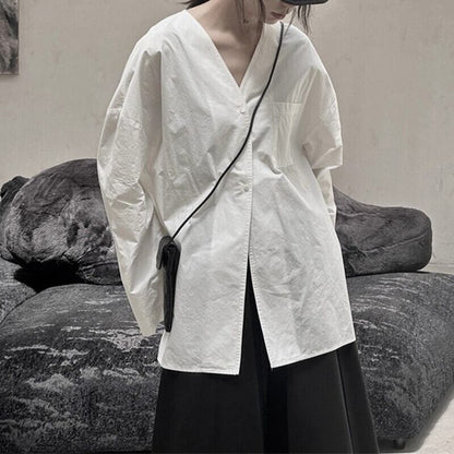 No-Collar Oversize Collared Shirt【TR3128】