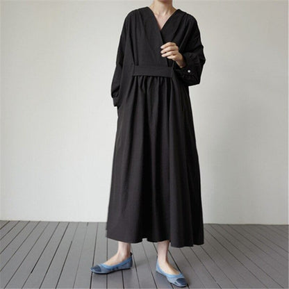 Long Sleeve V-Neck Dress【TR2884】