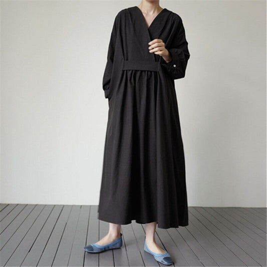 Long Sleeve V-Neck Dress【TR2884】
