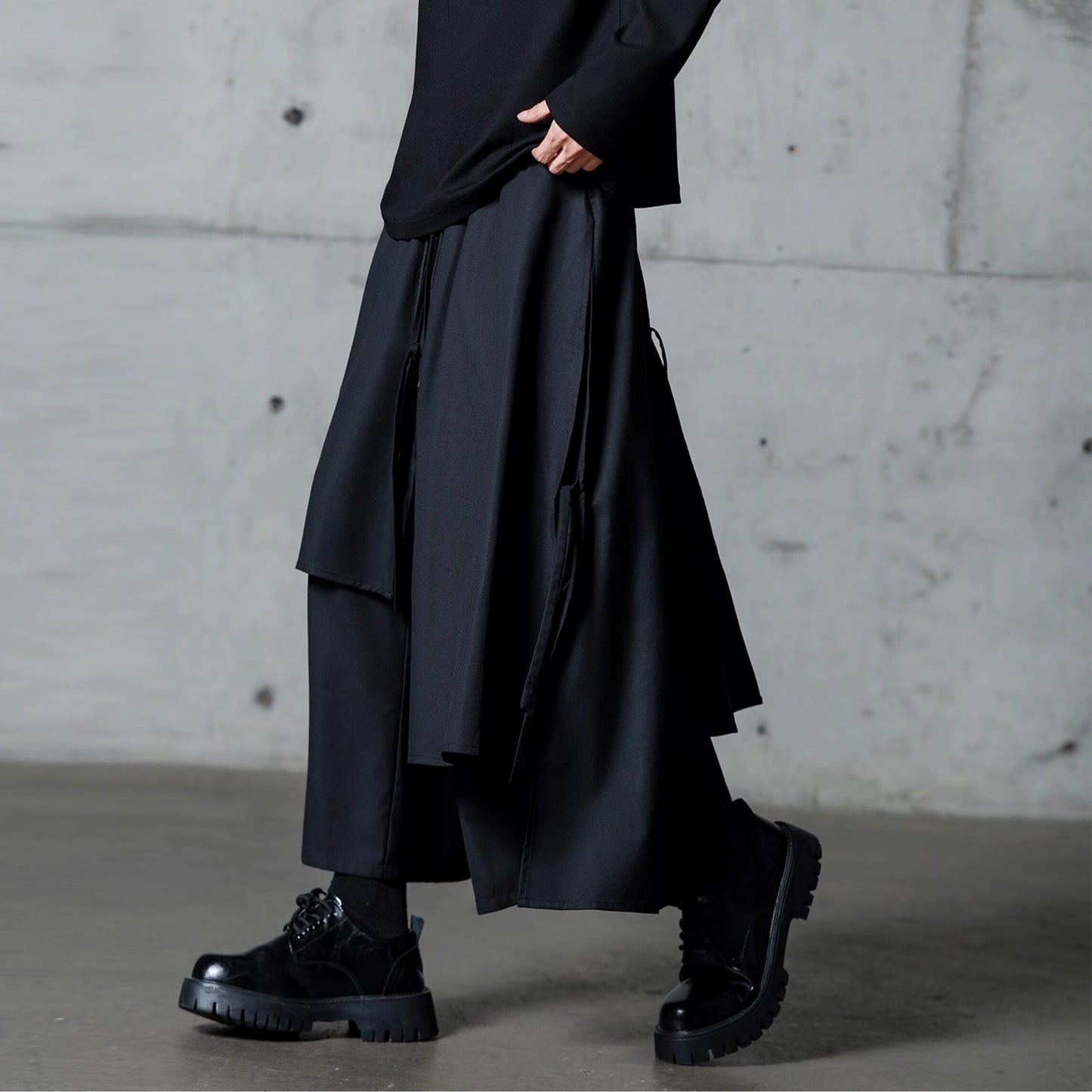 Asymmetrical Layered-look Wide Pants【TR3288】